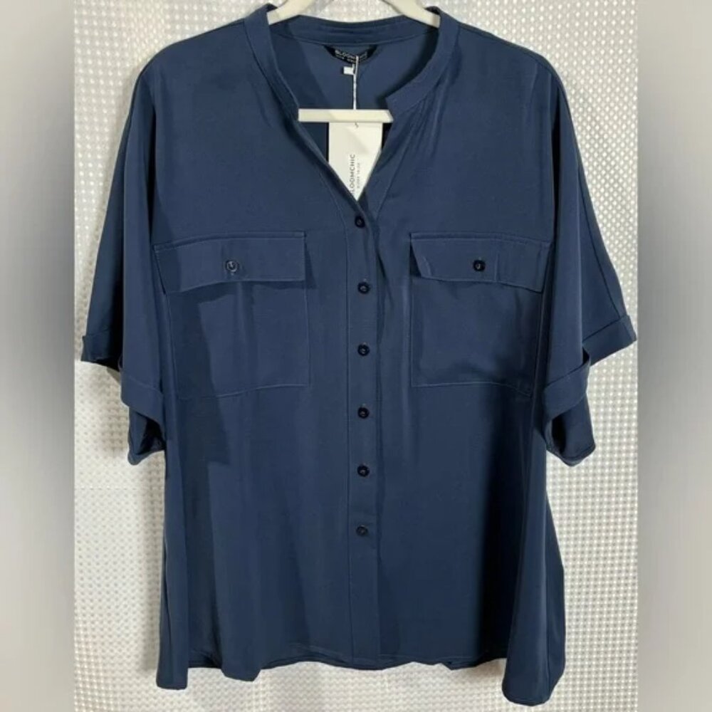 BloomChic Navy Button-Front Utility Blouse